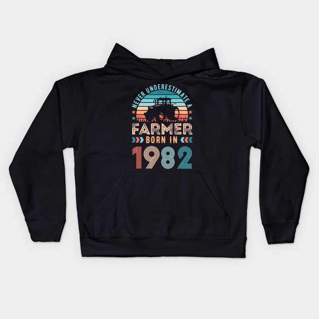 Farmer born in 1982 Farming Gift 40th Birthday Kids Hoodie by Zak N mccarville